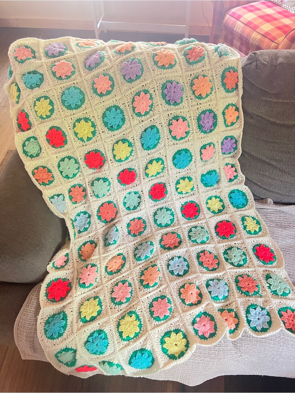 Handmade Granny Square Floral Crochet Afghan- Multi Color
